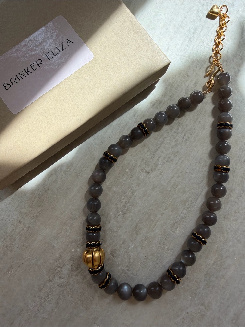 NWB Brinker + Eliza Gray Beaded Necklace with Gold Accents
